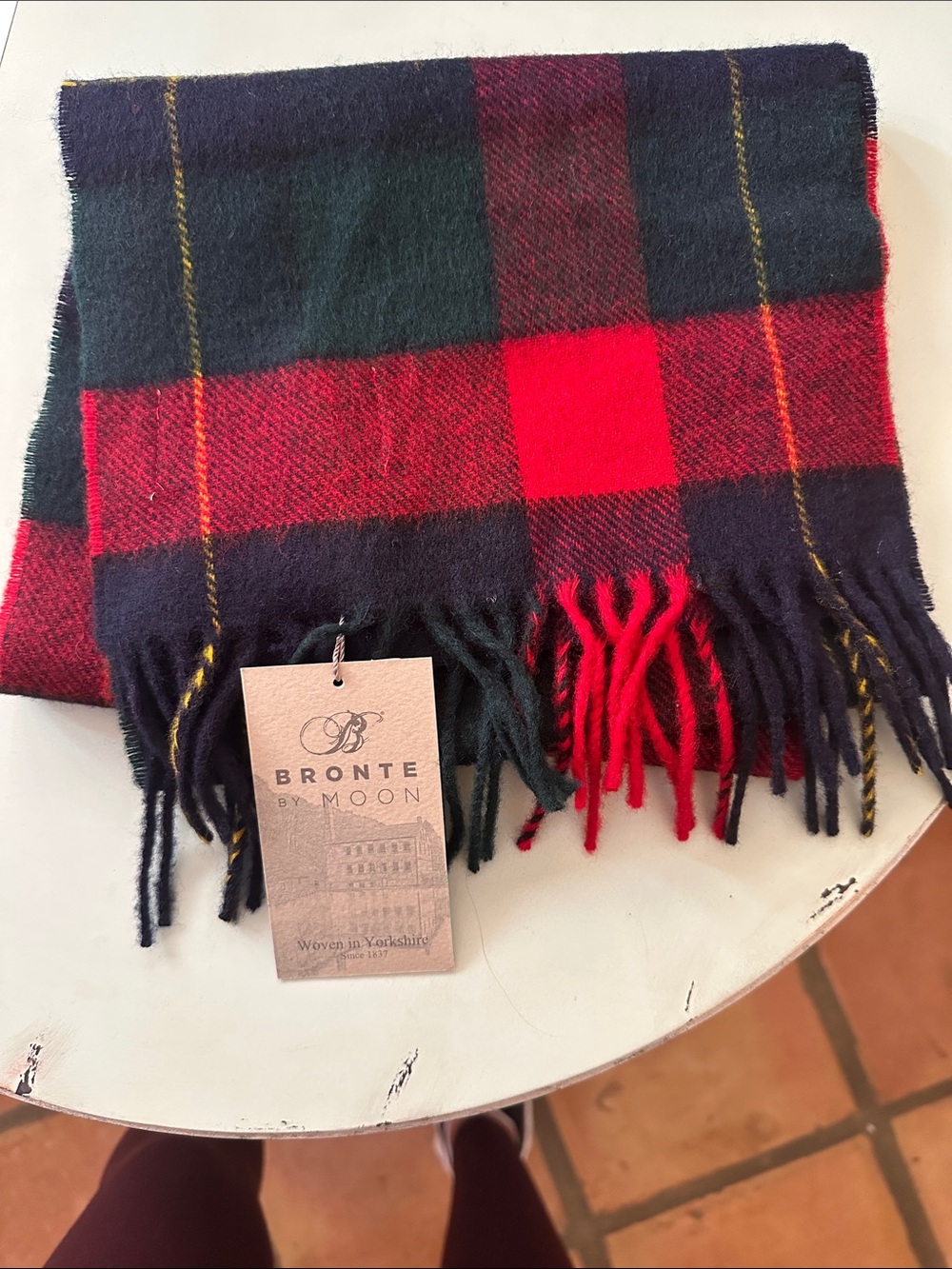 Bronte by Moon Red & Green Plaid Fringe Scarf 10 inches by 68 inches